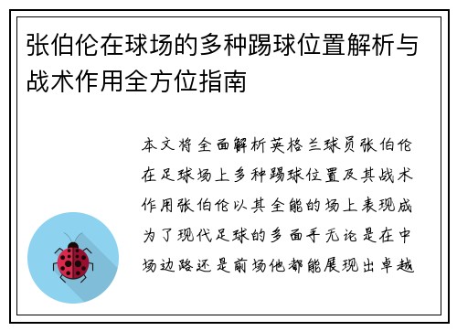 张伯伦在球场的多种踢球位置解析与战术作用全方位指南