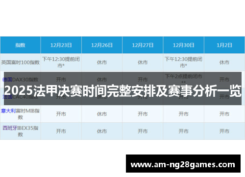 2025法甲决赛时间完整安排及赛事分析一览