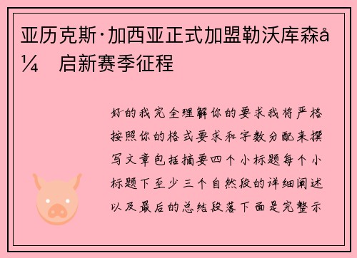 亚历克斯·加西亚正式加盟勒沃库森开启新赛季征程